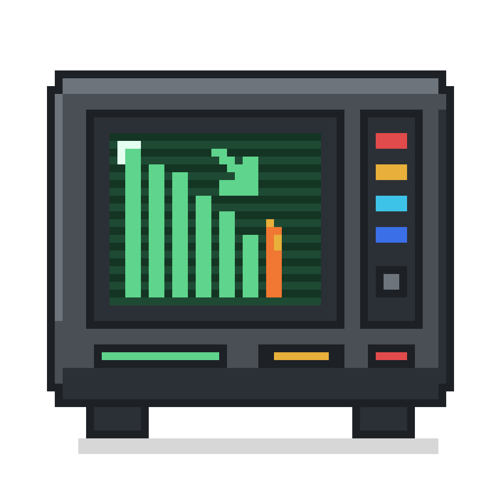 Pixel machine with a burning supply chart on its screen